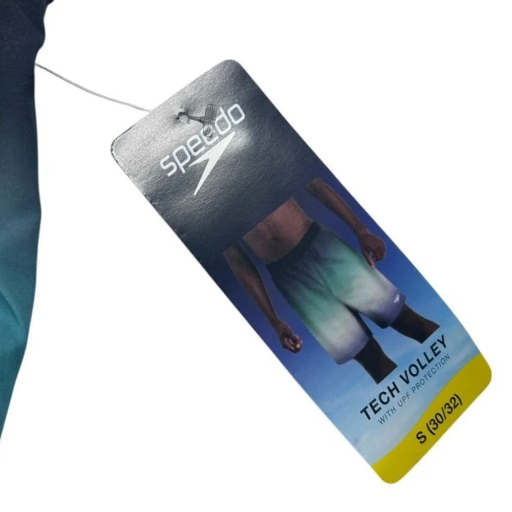 Speedo Tech Volley Mens Swim‎ Trunks Small 30-32 Teal Ombre Comfort Liner New